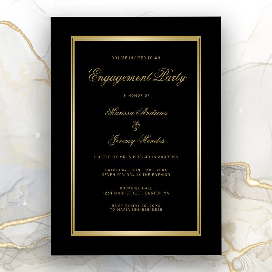 Elegante Black-Gold-Script-Engagement-Partei Einladung