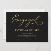 Elegante Black-Gold-Script-Engagement-Partei Einladung (Vorderseite)