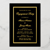 Elegante Black-Gold-Script-Engagement-Partei Folieneinladung (Vorderseite)