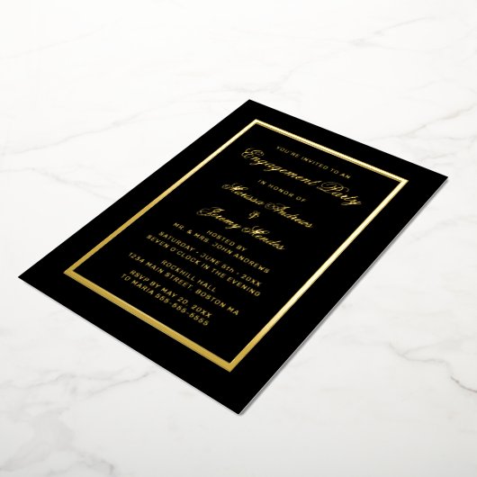 Elegante Black-Gold-Script-Engagement-Partei Folieneinladung (Gedreht)