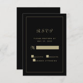 Elegante Black Gold Script Hochzeitsschick RSVP Karte (Vorne/Hinten)