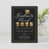 Elegante Black Gold Script-Klasse des Abschlusses  Ankündigung (Stehend Vorderseite)