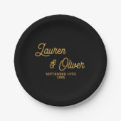 Elegante Black Gold Script Minimalistisch Wedding Pappteller (Vorderseite)