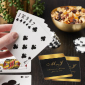 Elegante Black-Gold-Script Monogram-Hochzeit Spielkarten (In Situ)