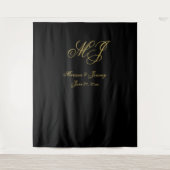 Elegante Black-Gold-Script Monogram-Hochzeit Wandteppich (Vorderseite)
