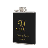 Elegante Black & Gold Script Monogram Name Wedding Flachmann (Links)