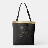 Elegante Black Gold Script Mutter der Bride Tasche (Rückseite)