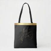 Elegante Black Gold Script Mutter der Groom Tasche (Vorderseite)