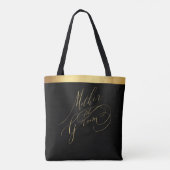 Elegante Black Gold Script Mutter der Groom Tasche (Rückseite)