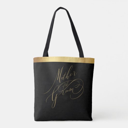 Elegante Black Gold Script Mutter der Groom Tasche (Rückseite)