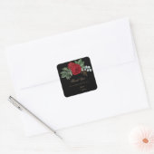 Elegante Black & Gold Script Red Floral Vielen Dan Quadratischer Aufkleber (Umschlag)