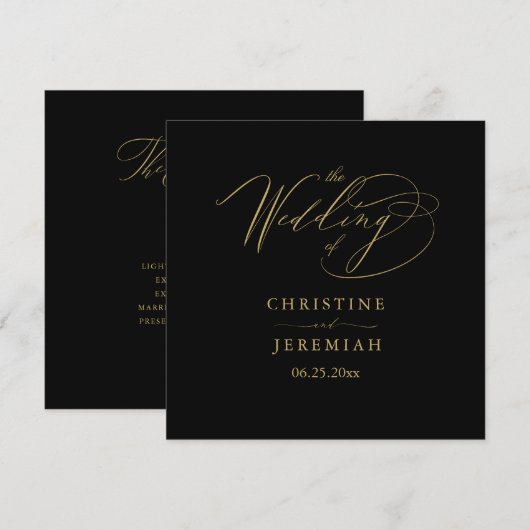 Elegante Black-Gold-Script-Typografie-Hochzeit Programm (Vorne/Hinten)