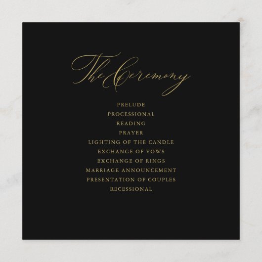 Elegante Black-Gold-Script-Typografie-Hochzeit Programm (Rückseite)