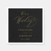 Elegante Black-Gold-Script-Typografie-Hochzeit Serviette (Vorderseite)
