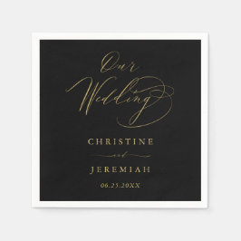 Elegante Black-Gold-Script-Typografie-Hochzeit Serviette