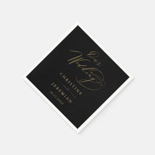 Elegante Black-Gold-Script-Typografie-Hochzeit Serviette (Ecke)