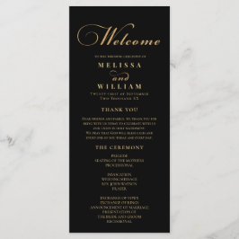 Elegante Black Gold Script Wedding Programm