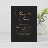 Elegante Black Gold Script Wedding Save The Date (Stehend Vorderseite)