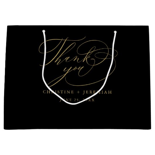 Elegante Black Gold Script Wedding Vielen Dank Große Geschenktüte (Vorderseite)