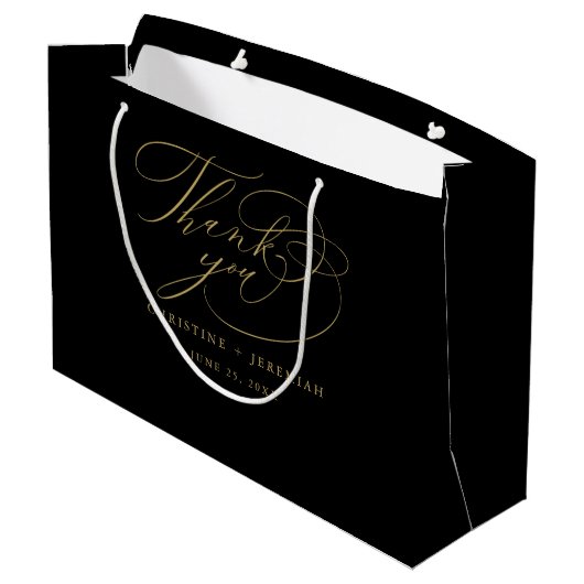 Elegante Black Gold Script Wedding Vielen Dank Große Geschenktüte (Rückseite Schrägansicht)