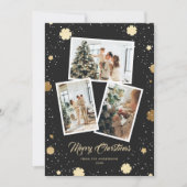 Elegante Black Gold Snowflakes 3 Foto Weihnachten (Vorderseite)