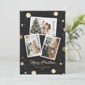 Elegante Black Gold Snowflakes 3 Foto Weihnachten (Stehend Vorderseite)