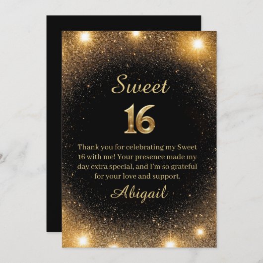 Elegante Black & Gold Sparkle Dankeschön Karte (Vorne/Hinten)