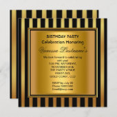 Elegante Black Gold Stripe Geburtstagsparty Einladung (Vorne/Hinten)