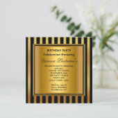 Elegante Black Gold Stripe Geburtstagsparty Einladung (Stehend Vorderseite)
