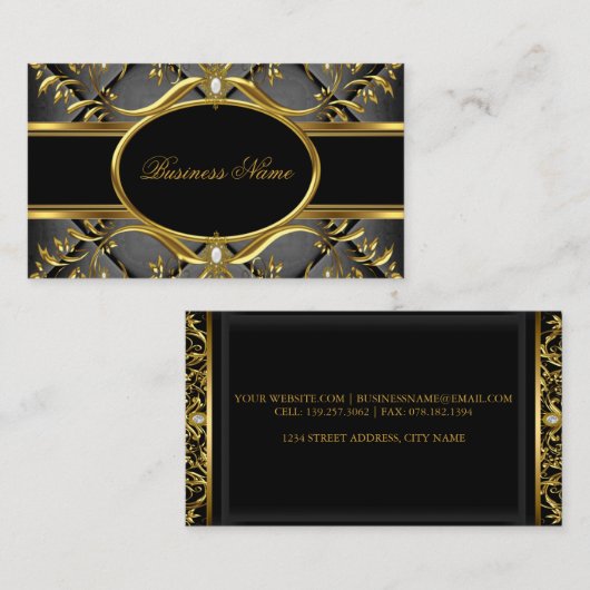 Elegante Black & Gold Swirl Business Card Visitenkarte (Vorne/Hinten)