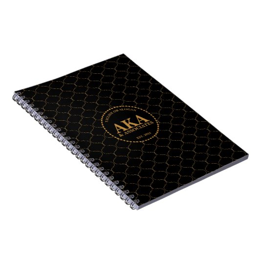 Elegante Black Gold Trellis Monogram Spiral Notizblock (Rechte Seite)