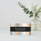 Elegante Black Gold Trim Silver Metallic Visitenkarte (Stehend Vorderseite)