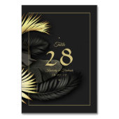 Elegante Black & Gold Tropical Leaf Hochzeit Tischnummer (Rückseite)