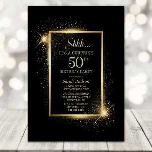 Elegante Black Gold Überraschung 50. Geburtstagspa Einladung