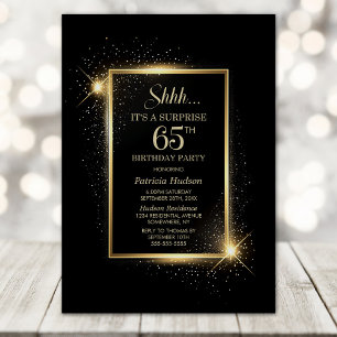 Elegante Black Gold Überraschung 65. Geburtstagspa Einladung