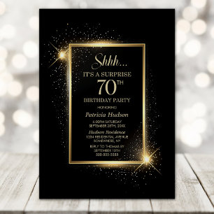 Elegante Black Gold Überraschung 70. Geburtstagspa Einladung