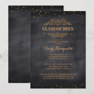 Elegante Black Gold Vintag Classy Graduation Party Einladung