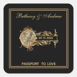 Elegante Black Gold Vintage Hochzeit Quadratischer Aufkleber