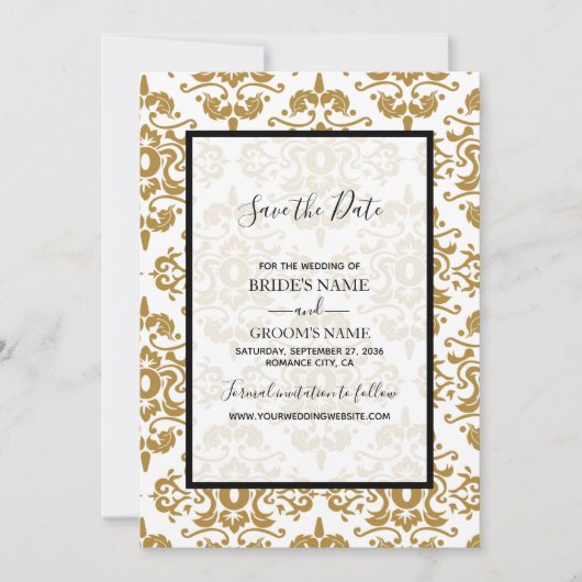 Elegante Black Gold Vintage Hochzeit Save the Date (Vorderseite)