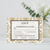 Elegante Black Gold Vintage Wedding RSVP Cards (Stehend Vorderseite)
