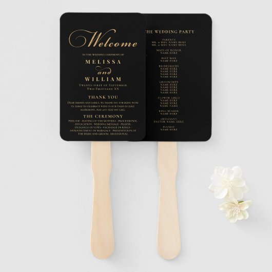 Elegante Black Gold Wedding Fächer (Vorne und Hinten)