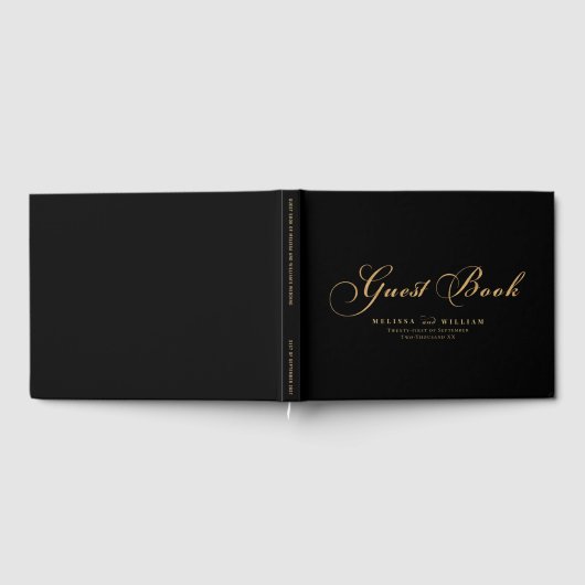 Elegante Black Gold Wedding Gästebuch (Voll)