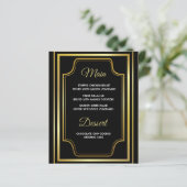 Elegante Black Gold Wedding Menu Cards (Stehend Vorderseite)