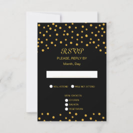 Elegante Black Gold Wedding RSVP Karte
