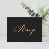 Elegante Black Gold Wedding RSVP Karte (Stehend Vorderseite)