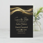Elegante Black Gold Wedding speichern das Datum Einladung (Stehend Vorderseite)