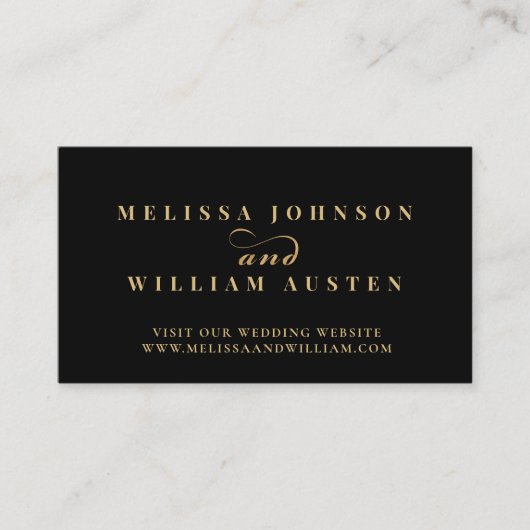 Elegante Black Gold Wedding Website Insert Card Visitenkarte (Vorderseite)