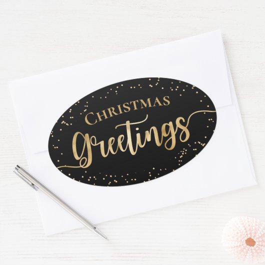 Elegante Black Gold Weihnachtsgrüße Ovaler Aufkleber (Umschlag)