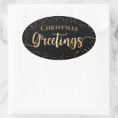 Elegante Black Gold Weihnachtsgrüße Ovaler Aufkleber (Tasche)