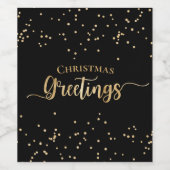 Elegante Black Gold Weihnachtsgrüße Weinetikett (Einzelnes Label)